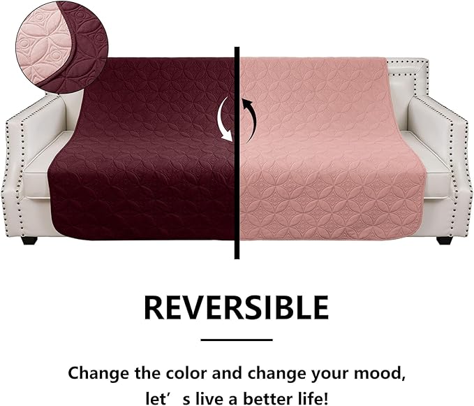 Waterproof Dog Blanket, 52x82 inches Pet Couch Covers for Sofa, Bed Furniture Protector from Dogs Washable and Reversible-Burgundy Red+Pink