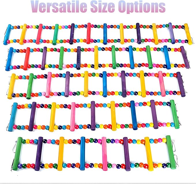 Bird Toys for Parrots Parrot Bridge, Swing Toys, and Ladders for Macaws, African Greys, Budgies, Cockatiels & Parakeets - Wooden Bird Ladder and Swing Toys for Play and Training (25Inch - 10 Ladders)