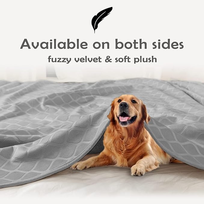 fuguitex Waterproof Dog Blanket Bed Cover Dog Crystal Velvet Moroccan Fuzzy Cozy Plush Pet Blanket Throw Blanket for Couch Sofa(82 * 82 inch, Light Grey+Grey)