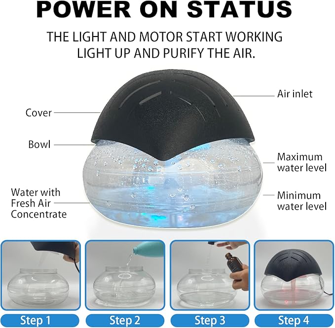 Air Freshener（Black） - for Home, Bedroom, Office and Warehouse - Essential Oil Aroma Diffuser with LED Color Night Light and Soothing Water Flow Sound - for Pets and Smokers.