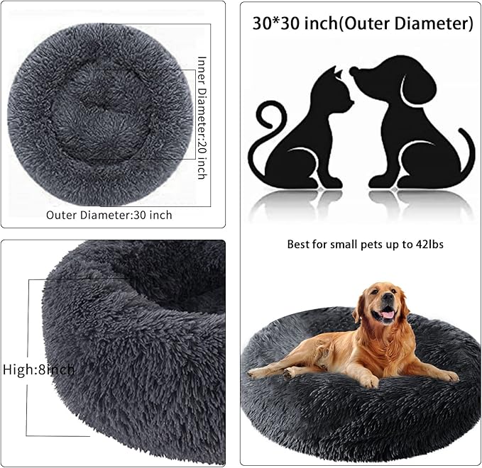 Nisrada Dog Bed for Small Medium Large Dogs, 30 inch Calming Dogs Bed, Washable-Round Cozy Soft Pet Bed for Puppy and Kitten with Slip-Resistant Bottom