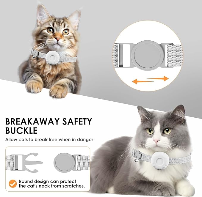 Smart Cat GPS Tracker, Compatible with Apple Find My App (Only iOS), No Monthly Fee, Waterproof (White Tracker, White Cat Collar)