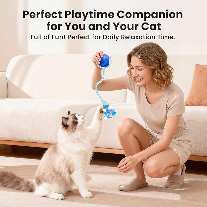 Rocfish Durable Interactive Cat Toys for Indoor Cats, Smart Automatic Cat Chase Ball Toy, Upgraded Speedy Tail Kitten Toy for Bored Indoor Adult Pets (New Blue)