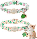 2 Pack St. Patrick’s Day Cat Collars - Breakaway Cat Collar with Bell, Green Lucky Clover Pendant, Adjustable Cute Pastel Rainbow Shamrock Kitten Collars for Boy Girl Cats