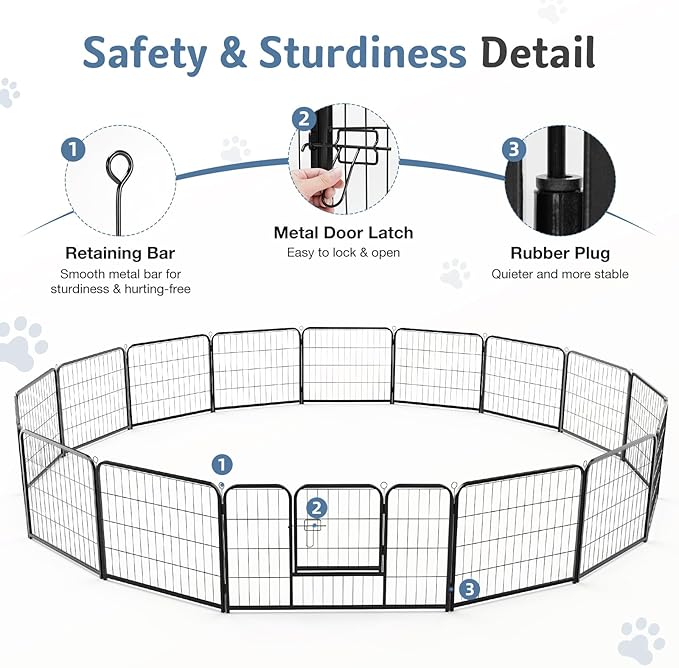 DUMOS Dog Playpen Indoor, Metal 24 Inch 16 Panels Foldable Pet Fence with Door, Outdoor Small Medium Large Dog Puppy Portable Exercise Play Pen for RV Camping, Trips, Play Yard