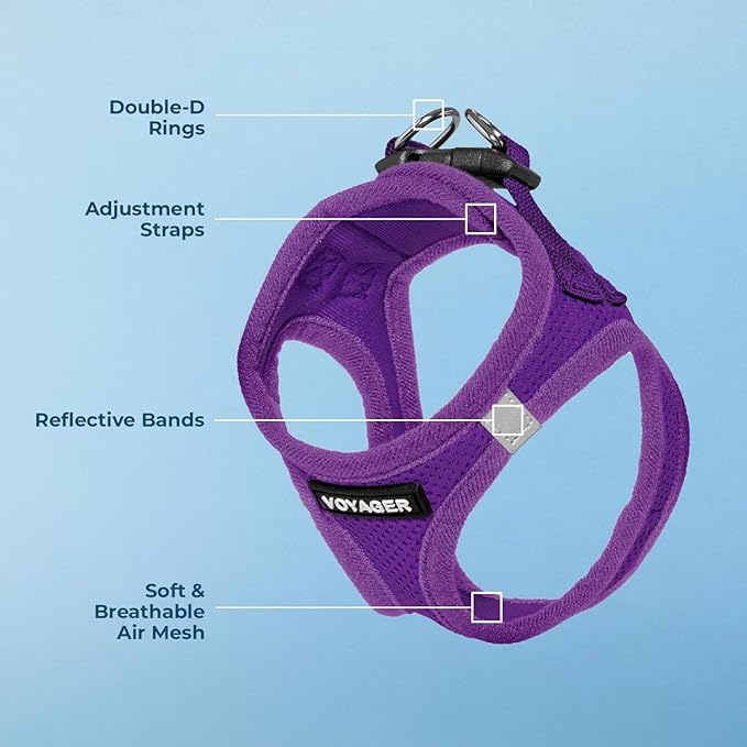 Best Pet Supplies Voyager Step-in Air Harness - All Weather Mesh, Reflective, No Pull Harness for Dogs, Cats - Secure with Hook & Loop Fastener, Buckle, Double D-Rings - Purple, XXS