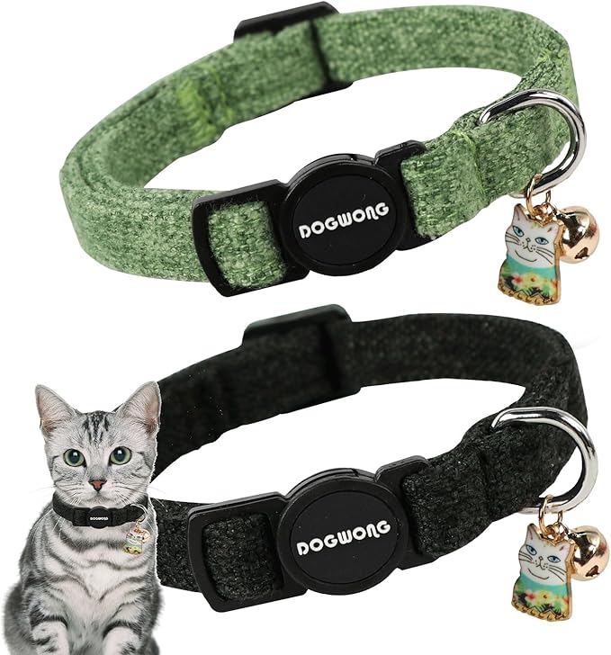 Cat Collar,2 Pack Cat Collars Breakaway with Bell, DOGWONG Safety Buckle Black Cat Collar for Girl Boy Cats and Small Dogs，Adjustable 7-12 Inch,Pet Supplies Accessories