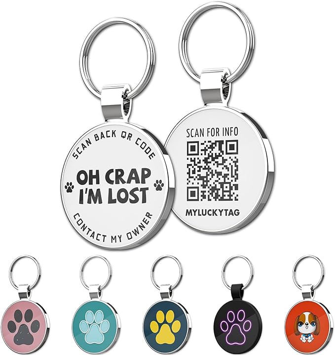 MYLUCKYTAG QR Code Pet ID | Personalized Dog & Cat Collar Tag | Online Profile with Instant Scanned Location Alert Email