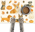 Fall Dog Pet Feeding Mat Autumn Pumpkin Design Food Mat for Dogs and Cats Non Slip Pet Bowl Mat with Cute Puppy Pattern Seasonal Mat for Cat Food and Water Bowls Home Kitchen 24" x 16"