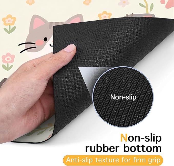 Cat Feeding Mat 24x16 inch Floral Ring Kitten Print Pet Bowl Placemat Non Slip Floor Mat for Food and Water Indoor Kitty Feeding Station Cute Meal Pad for Small Pets Kitchen Use