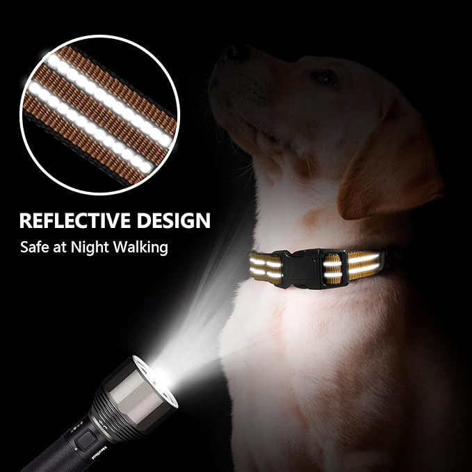 Martingale Dog Collar, Adjustable Nylon Reflective Collar with Quick Release Buckle (Turmeric Brown, Medium)