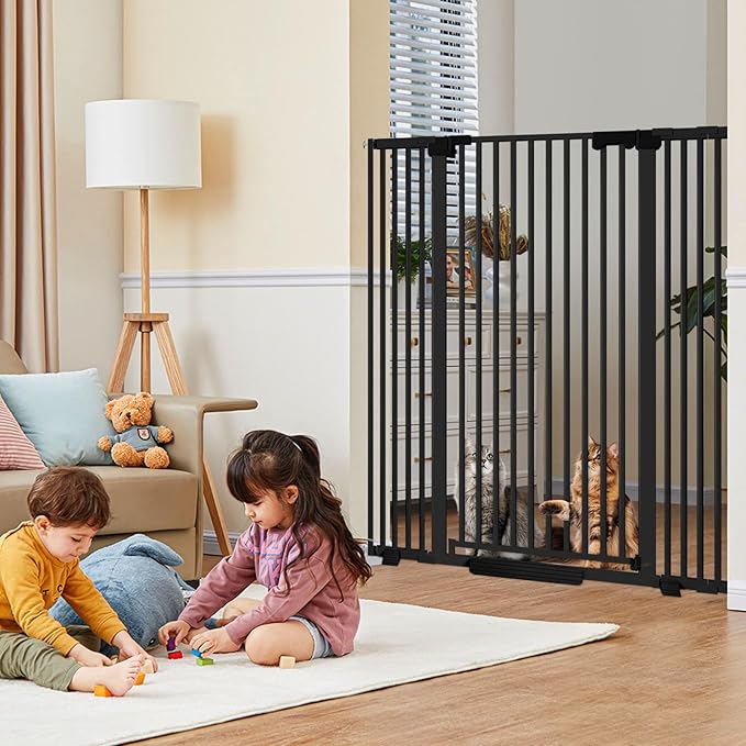 51'' Extra Tall Cat Gate for Doorways Hallways 30-40.9'' Wide, Pressure Mounted Pet Dog Gates No Drilling Auto Close, Cat Fence Barrier Indoor Climb Proof (Black)