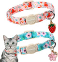 Cat Collar,2 Pack Pink Flower Cat Collars Breakaway with Bell, DOGWONG Safety Buckle Pink Flower Cat Collar for Girl Female Cats，Adjustable 7-12 Inch