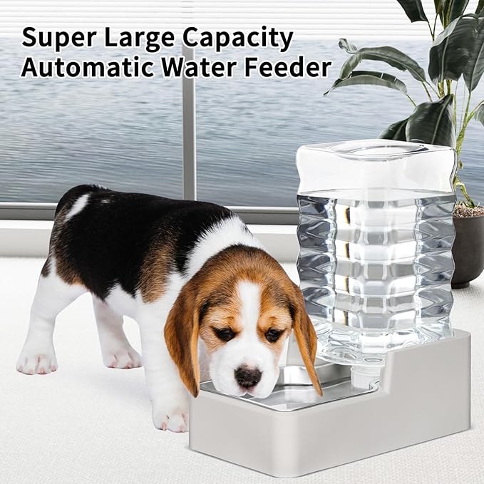 RIZZARI Stainless Steel Pet Water Feeder: 8L Large Gravity Waterer, Less Refills for Busy Owners - Leak-Proof Auto Refill - Anti-Tip Base - No Filter - for 20-35 LB Dogs - Multi-Pet/Home/Travel