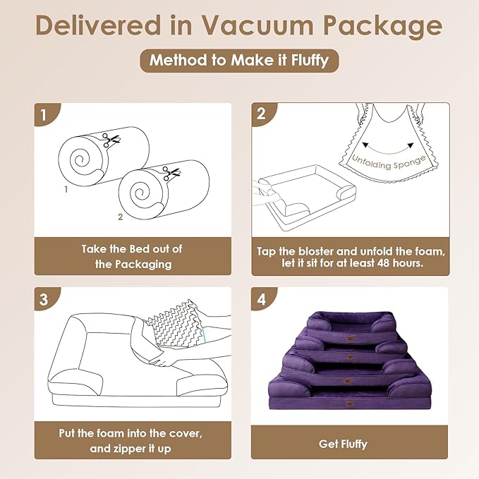 EHEYCIGA Orthopedic Dog Bed for Small Dogs, Waterproof Memory Foam Small Dog Beds with Sides, Non-Slip Bottom and Egg-Crate Foam Medium Pet Couch Bed with Washable Removable Cover, Purple