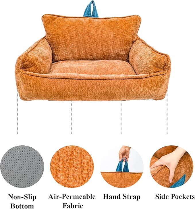 Orthopedic Dog Bed with Memory Foam, Washable Plush Pet Bed for Small, Medium & Large Dogs, Cozy Bolster Crate Dog Bed for Joint Support & Comfort.(Orange)