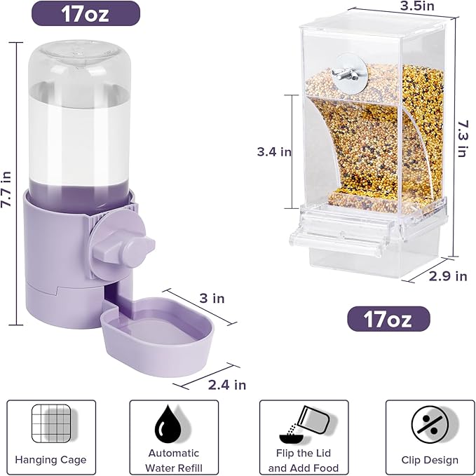 No Mess Bird Feeder Water Dispenser Set, Bird Feeder for Cage, Cage Accessories for Cockatiels, Finches, Budgies and Canaries