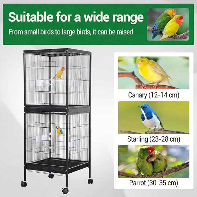 GarveeHome Small Bird Cage with Wheels, Parakeet Cage, Bird Carrier for Parakeets, Canaries, Lovebirds, Small Quaker, Cockatiels, Budgie, Green Cheek (55in)