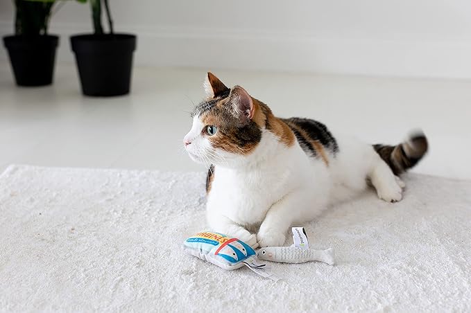 Pearhead Pet Sardines and Fish Plush and Crinkle Cat Toy Set, Includes Catnip, Kitty Owner Playtime Accessory, Set of 2