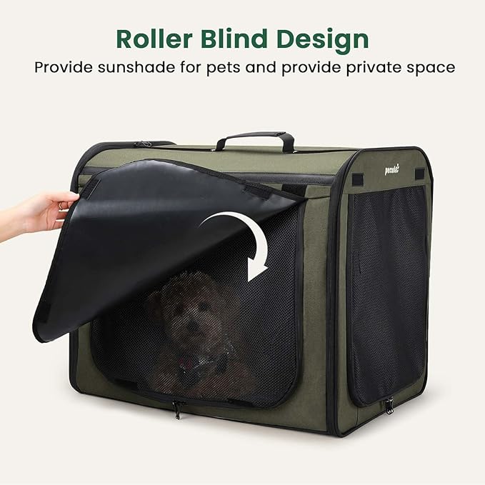 Dog Car Carrier Light Weight 24×17.7×20.5in, Dog Carrier Easy to Assemble, Dog Car Crate Portable and Breathable, Foldable Pet Carrier for Indoor and Outdoor, Dog Travel Crate with Curtain Green