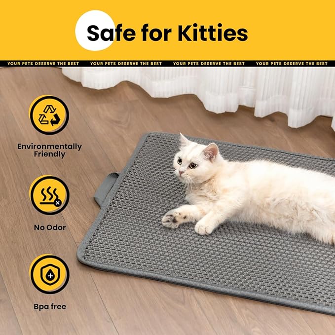 Cat Litter Mat, Upgrade Super Waterproof Back Layer Litter Box Mat, Non Slip, Durable, Soft on Paws Kitty Trapping Matt (24"x18", Gray)