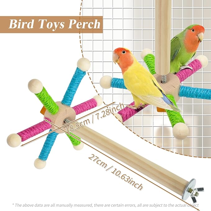 Bird Perch Toy for Cage,Spinning Windmill Bird Perch Toy,360° Rotating Chewable Stand with Grinding Sticks,Interactive Cage/Tabletop Training Toy for Parakeets,Cockatiels,Lovebirds (Mixcolor, Round)