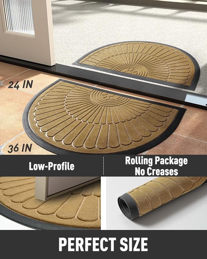 tchdio Door Mat Outdoor Indoor Entrance Doormat-Semicircular Durable Rubber Non Slip Front Door Mat for Outside Inside Entry Entryway Dirt Trapper WelcomeMat for Muddy Paws and Shoes-Yellow 24”x36”