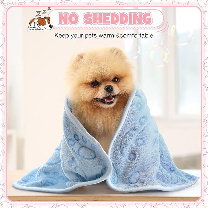 Tegeme 12 Pcs Pet Blankets Soft Fluffy Fleece Dog Cat Warm Paw Print Pattern Blankets Flannel Throw for Pets Dog Puppy Cat(23 x 16 Inch,Multicolor)
