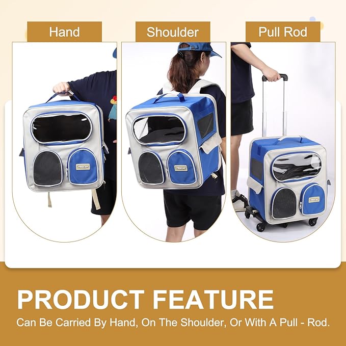 Pet Backpack Carrier, Portable and Ventilated, Nylon Dogs Cats and Small Animals Travel Bag 14.96", (Sea Blue, 1 Pcs), Intended for Hiking/Camping/Traveling