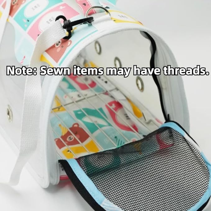 Bird Carrier Bag Bird Travel Cage with Indestructible Stainless Steel Mesh, Feeder Cups and Stand Perch, Portable Bird Travel Bag, Pet Transparent Breathable Travel Cage (Colorful,Small)