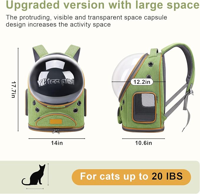 Cat Backpack Carrier, Breathable Cat Bubble Backpack Upgrade Large Space Cat Carrier for Kitty Small Dog, Foldable Airline Approved Cats Backpack, Enlarge Transparent PetTravel Backpack (Green)
