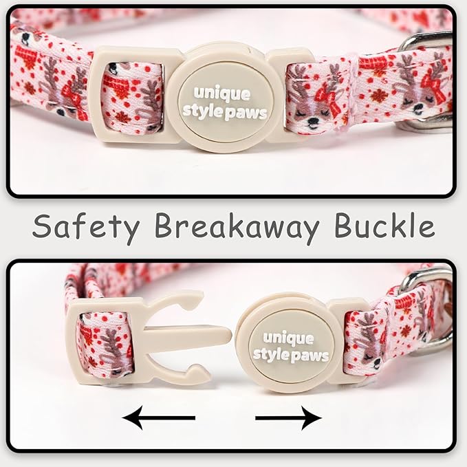 Unique style paws 2 Pack Christmas Kitten Collar Breakaway with Bell&Pendant, Adjustable Safety Elk Christmas Cat Cotton Collar for Girl Boy Cat and Small Pet