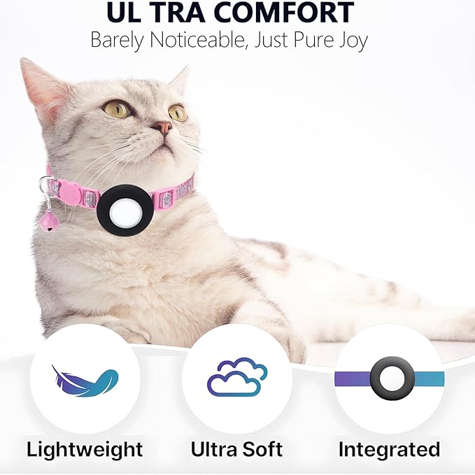 GPS Tracker for Cats, Mini GPS Pet Tracker with Collar, IPX8 Waterproof Cat Trackers Collar,No Monthly Fee,Work with Apple Find My(iOS Only),Smart Trackers for Pets-Pink-5