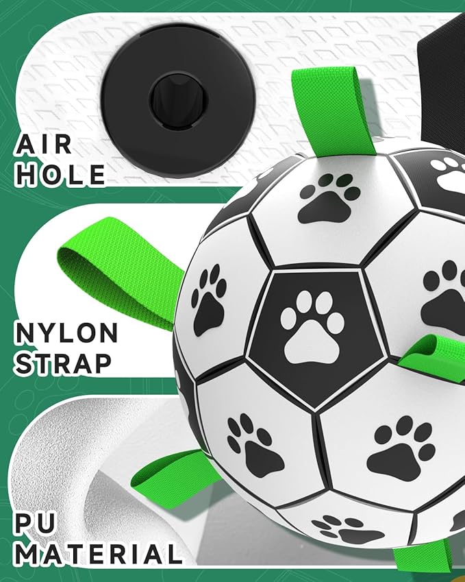 QDAN 10 Inch Gaint Dog Soccer Ball with Straps, Durable Big Dogs Balls, Outdoor Large Dog Toys, Herding Balls for Dogs, FloatingToy, Birthday Gifts (10 Inch)