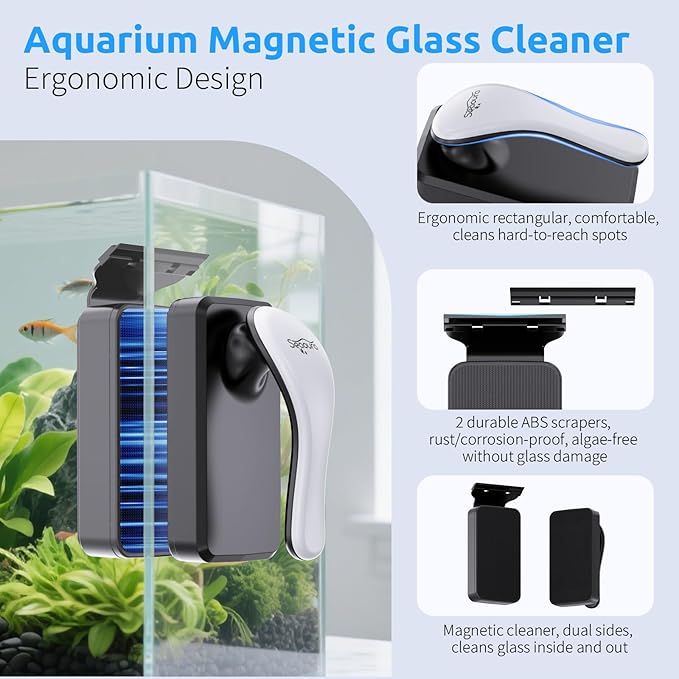 SEAOURA Magnetic Aquarium Glass Cleaner，Algae Scraper for Aquarium Fish Tank， Fish Tank Algae Clean Brush Dual-Sided Side Floating Aquarium Magnetic Brush (S)