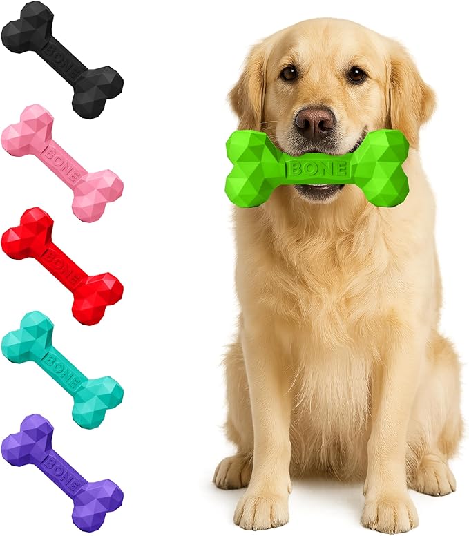 Natural Rubber Dog Chew Bone – Treat-Dispensing, Tough & Indestructible Chew Toy – Safe for Aggressive Chewers – Dental Health & Boredom Relief (Green)