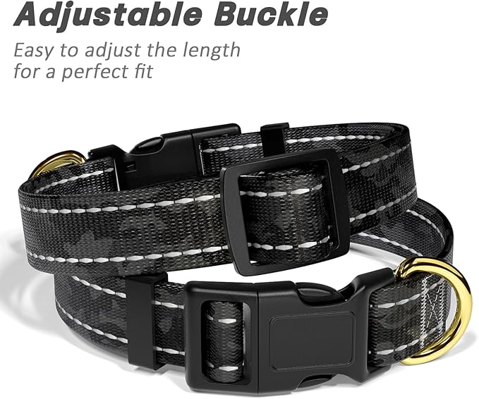 Reflective Dog Collar for Medium Dogs, Cute Camouflage Adjustable Heavy-Duty Nylon Puppy Collar for Boy and Girl Female, Soft Pet Accessories with Quick Release Buckle, Black