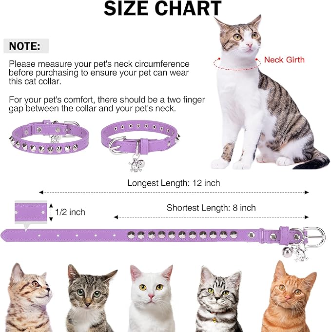 Leather Cat Collars for Boy Girl Cats with Bell and Safety Elastic Belt, Personalized Rivets Stud Adjustable Safe Buckle Collar with Skull Charm for Kitty Small Pets, Halloween Cat Collar