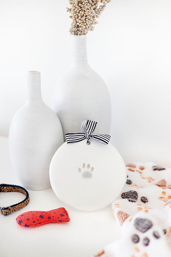 Pearhead Pet Paw Print Keepsake Ornament Kit, Memorial Clay Paw Impression for Dogs & Cats, DIY Hanging Pet Memorial with Ribbons, Pet Keepsake Gift