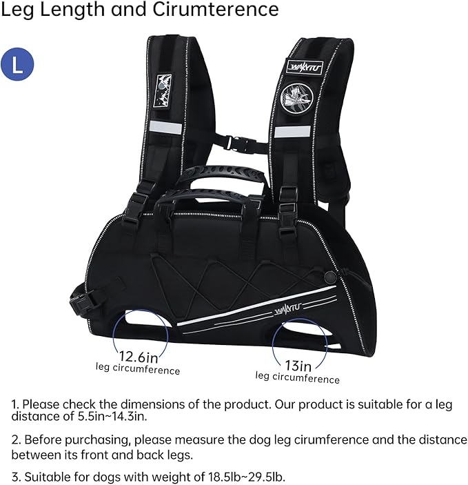 Dog Lift Harness for Small Dogs,Dog Backpack Carrier,Adjustable Padded Breathable Straps for Dogs, Disabled, Joint Injuries, Arthritis,L(18.5-29.5LBS)