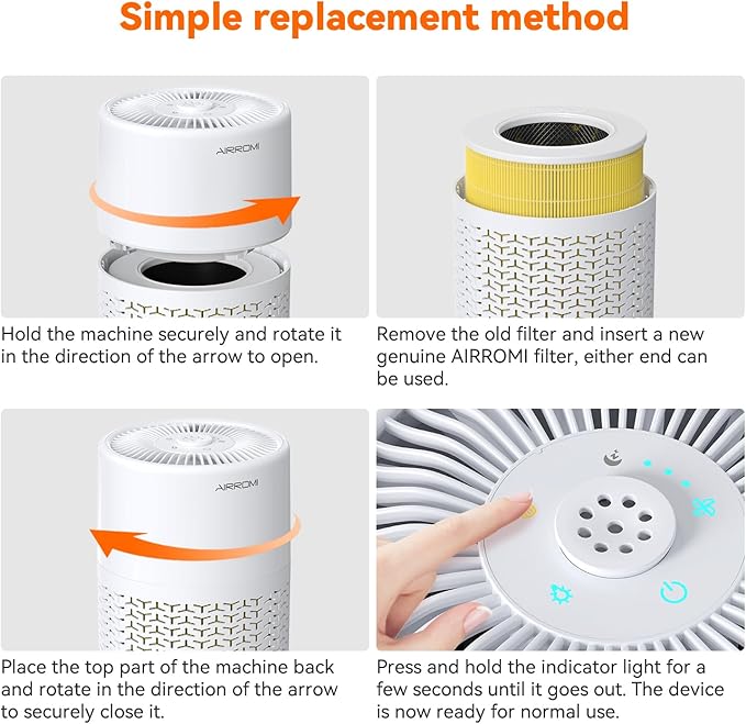 AIRROMI Pets Air Purifier for Home Allergies,Up to 660 ft². HEPA Deodorizing Activated Carbon Filter,With Fragrance Sponge for Better Sleep,Night Light,Pet Dander,Smoke,Odors,Air Cleaner A2002 White