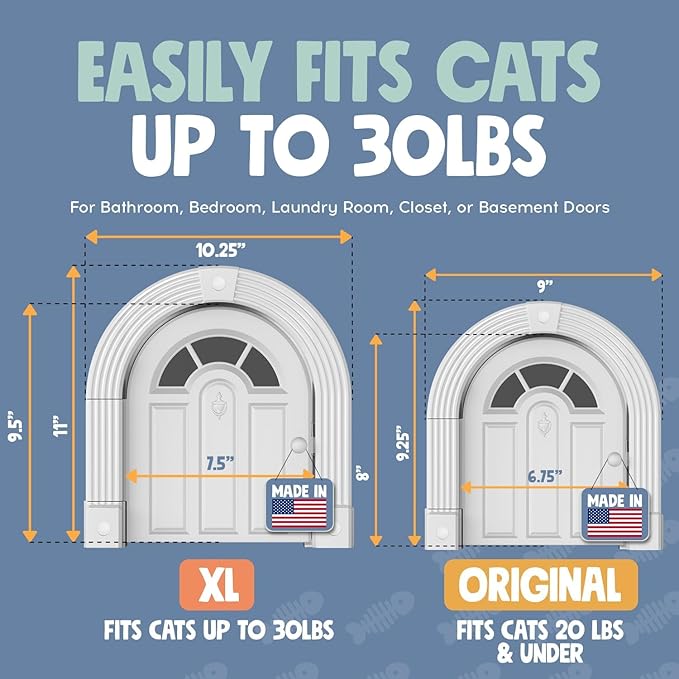 Purrfect Portal Meow Manor® XL Interior Cat Door, No-Flap Pet Door for Interior Doors, Easy DIY Installation, Cat Door for Cats up to 30 lbs, White
