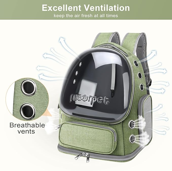 Cat Backpack Carrier, Breathable Cat Carrier Large Space Bubble Pet Backpack for Kitty Small Dog, Foldable Airline Approved Pet Travel Carrier for Travel Hiking (Green, 20 lbs)