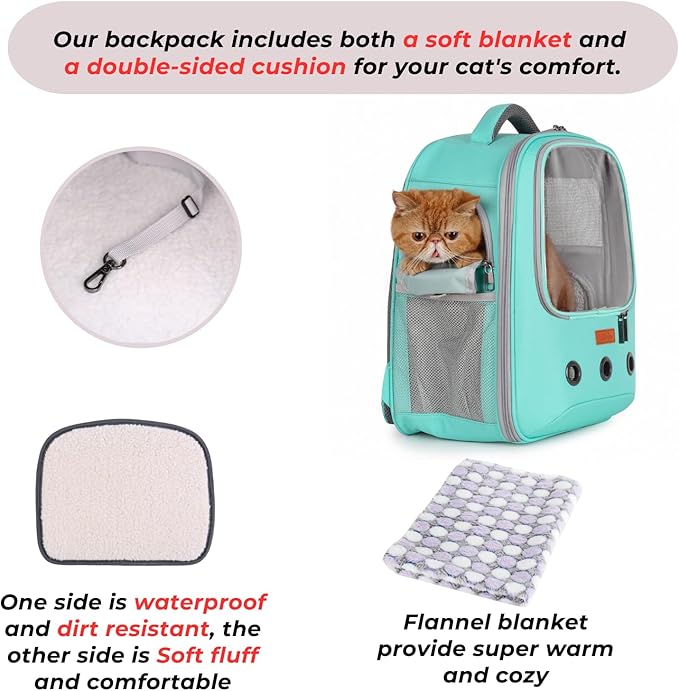Lollimeow Pet Carrier Backpack, Bubble Backpack Carrier, Cats and Puppies,Airline-Approved, Designed for Travel, Hiking, Walking & Outdoor Use (Green)