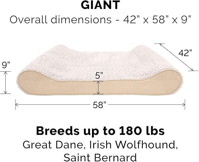 Furhaven Replacement Dog Bed Cover Ultra Plush Faux Fur & Suede Contour Luxe Lounger, Machine Washable - Cream, Giant (XXX-Large)