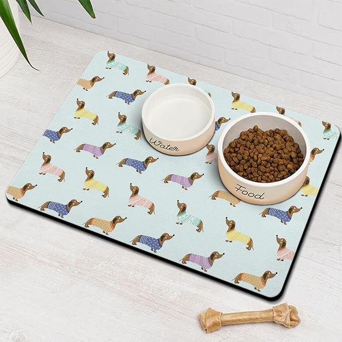 Dachshund Dog Food & Water Mat, Pet Feeding Mat for Floor Non-Slip Waterproof, Super Absorbent Cat Bowl Mat, Easy to Clean Eco-Friendly Durable Pet Placemat,12" × 20"