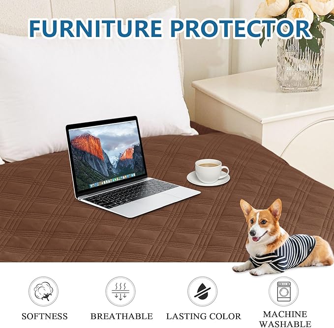 hyha Waterproof Dog Blanket, Reversible Pet Bed Blanket, Soft Sofa Couch Cover for Dogs Washable, Waterproof Pet Couch Covers for Sofa Puppy Cats Furniture Protector(30"x53", Brown/Beige)