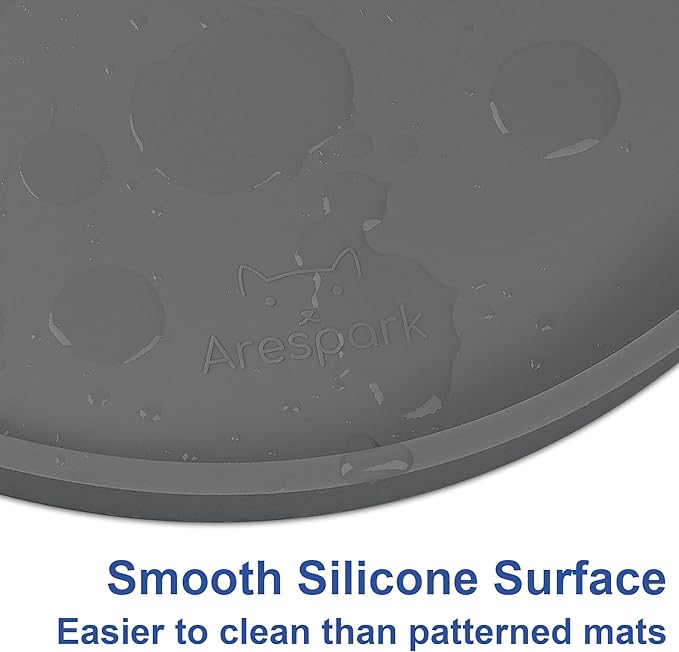 Arespark Cat Food Mat, Set of 2 Nonslip Waterproof Feeding Bowl Silicone Mats with Raised Edges for Food Water Prevent Spills, Round Eating Plates Tray for Dog Cat Puppy Kitten, 8'' x 8''