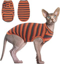 BRKURLEG Sphynx Hairless Cats Shirt Puppy Clothes Soft Cotton T-Shirts Cute Cats Pajamas Cat Stripes Vest Pet Sweater, Round Collar Vest Kitten Shirts(Red Stripes, M)