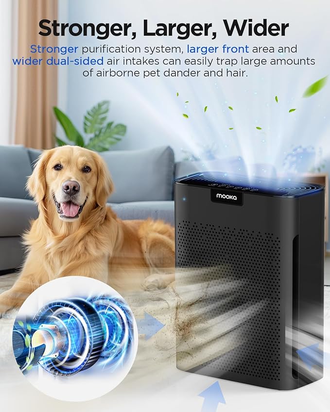 Air Purifiers for Home Large Room 2200 Ft² with Washable Filters, MOOKA H13 HEPA Air Purifier for Home Pets Bedroom with Fragrance, Air Cleaner for Smoke Dust Pollen Pets Hair Odor, KJ190 Black